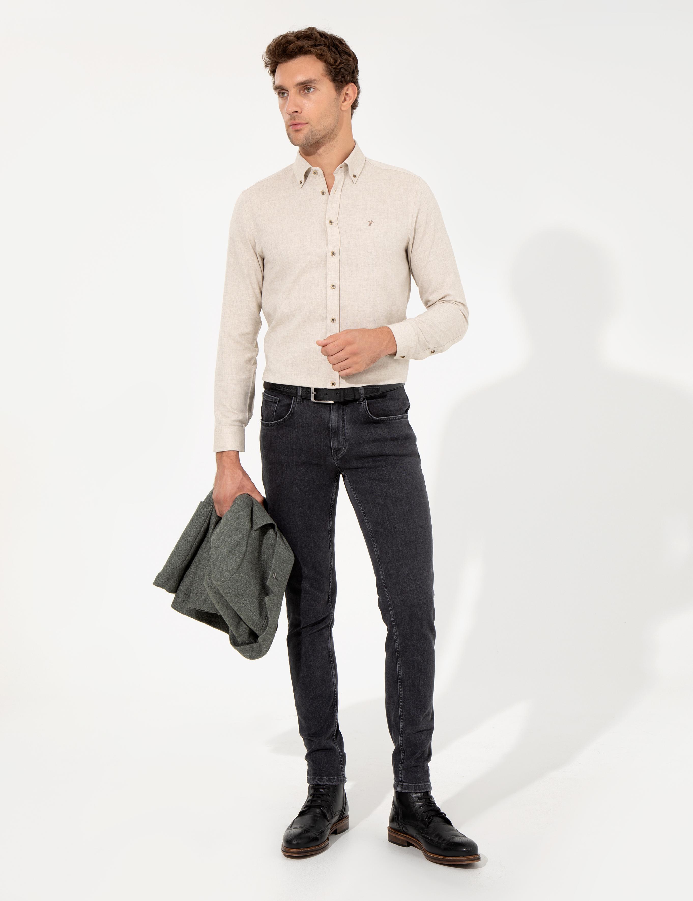 Bej Slim Fit Uzun Kollu Gömlek - 50256919196