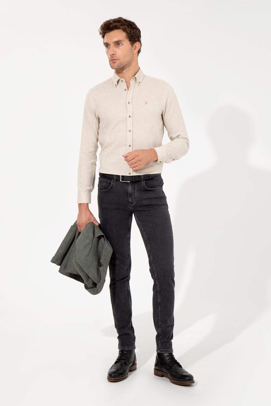 Bej Slim Fit Uzun Kollu Gömlek - 50256919196
