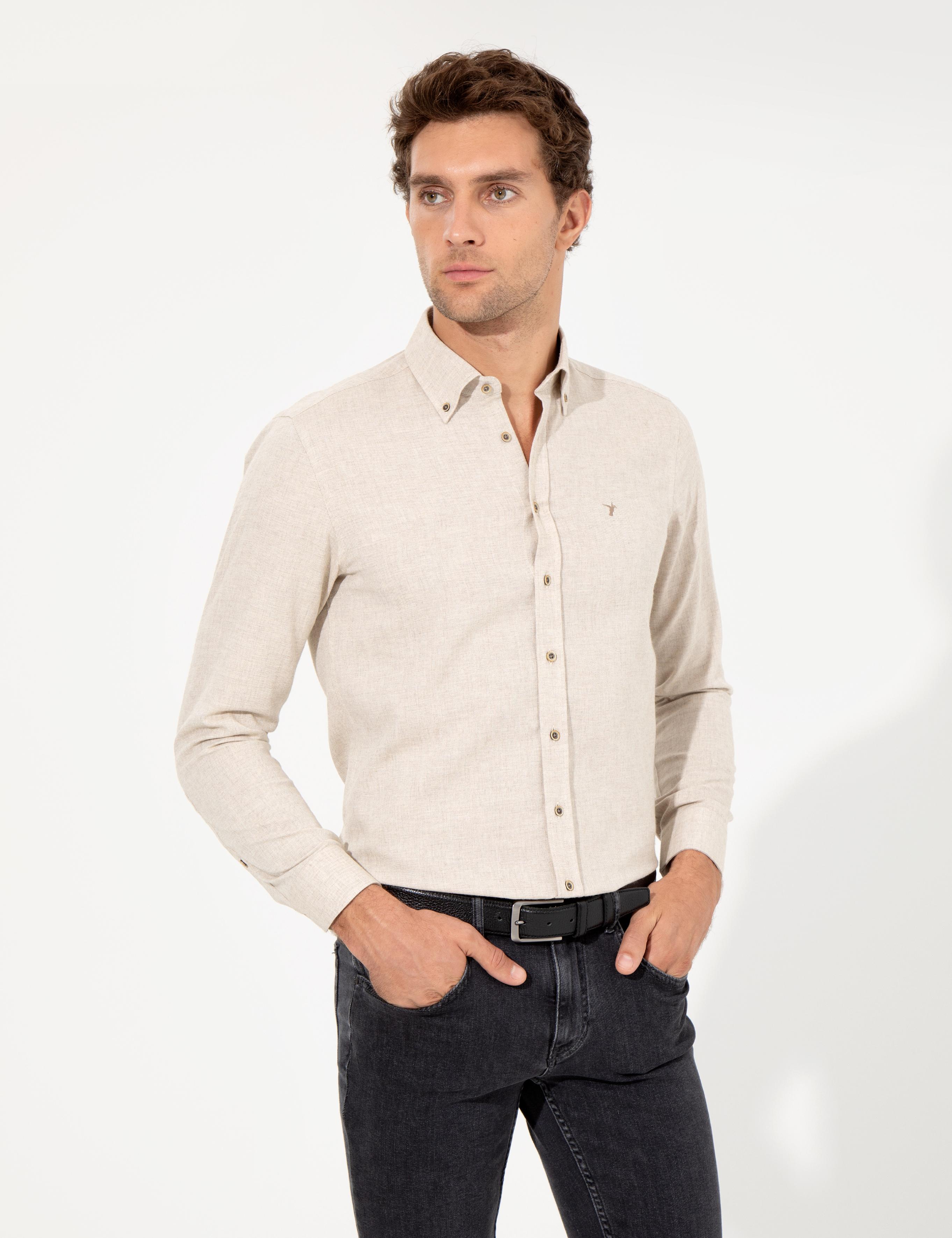 Bej Slim Fit Uzun Kollu Gömlek - 50256919196