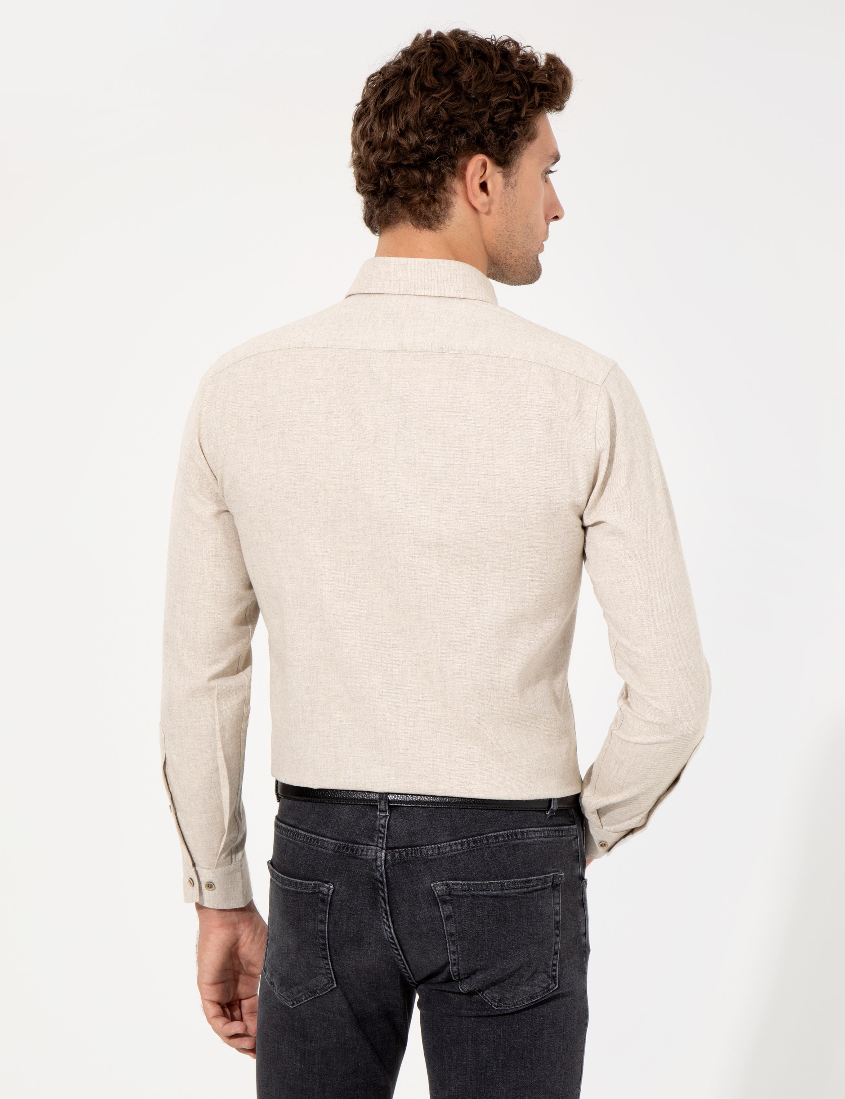 Bej Slim Fit Uzun Kollu Gömlek - 50256919196
