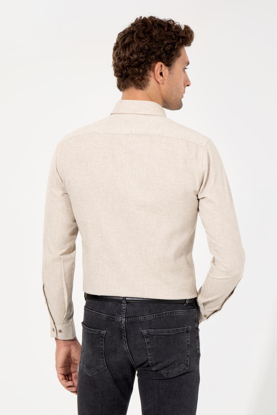 Bej Slim Fit Uzun Kollu Gömlek - 50256919196