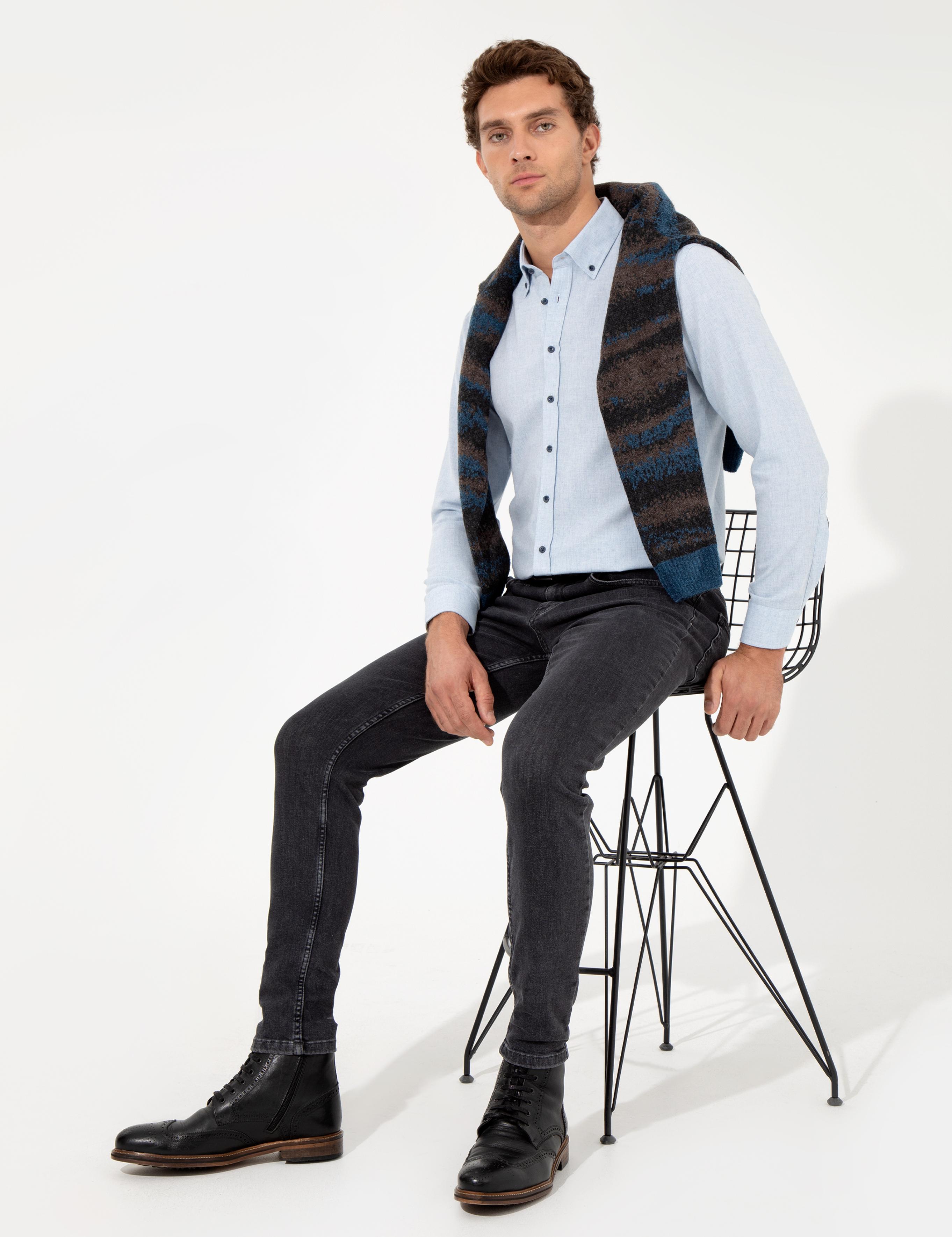 Açık Mavi Slim Fit Uzun Kollu Gömlek - 50256919189