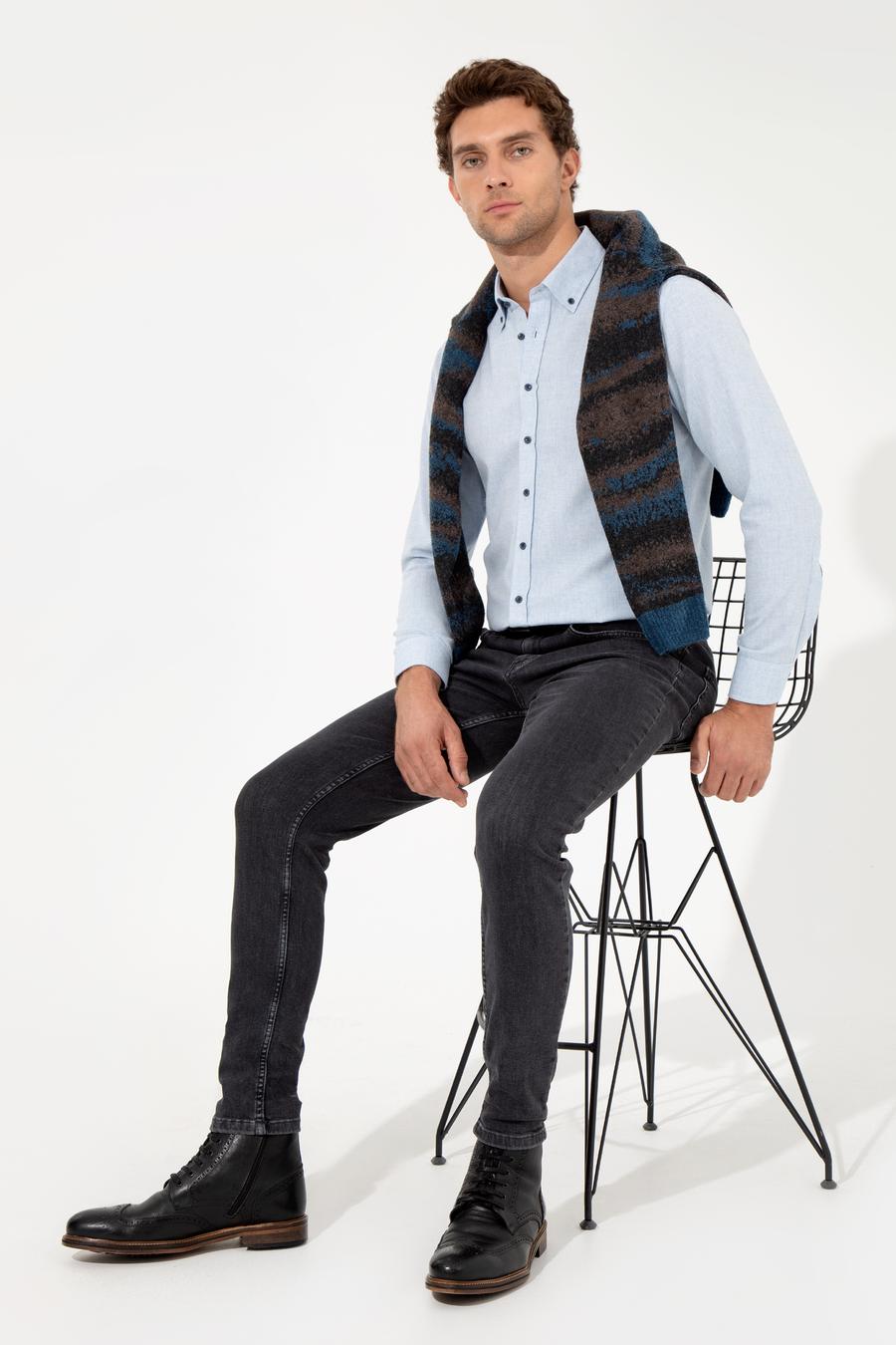 Açık Mavi Slim Fit Uzun Kollu Gömlek - 50256919189