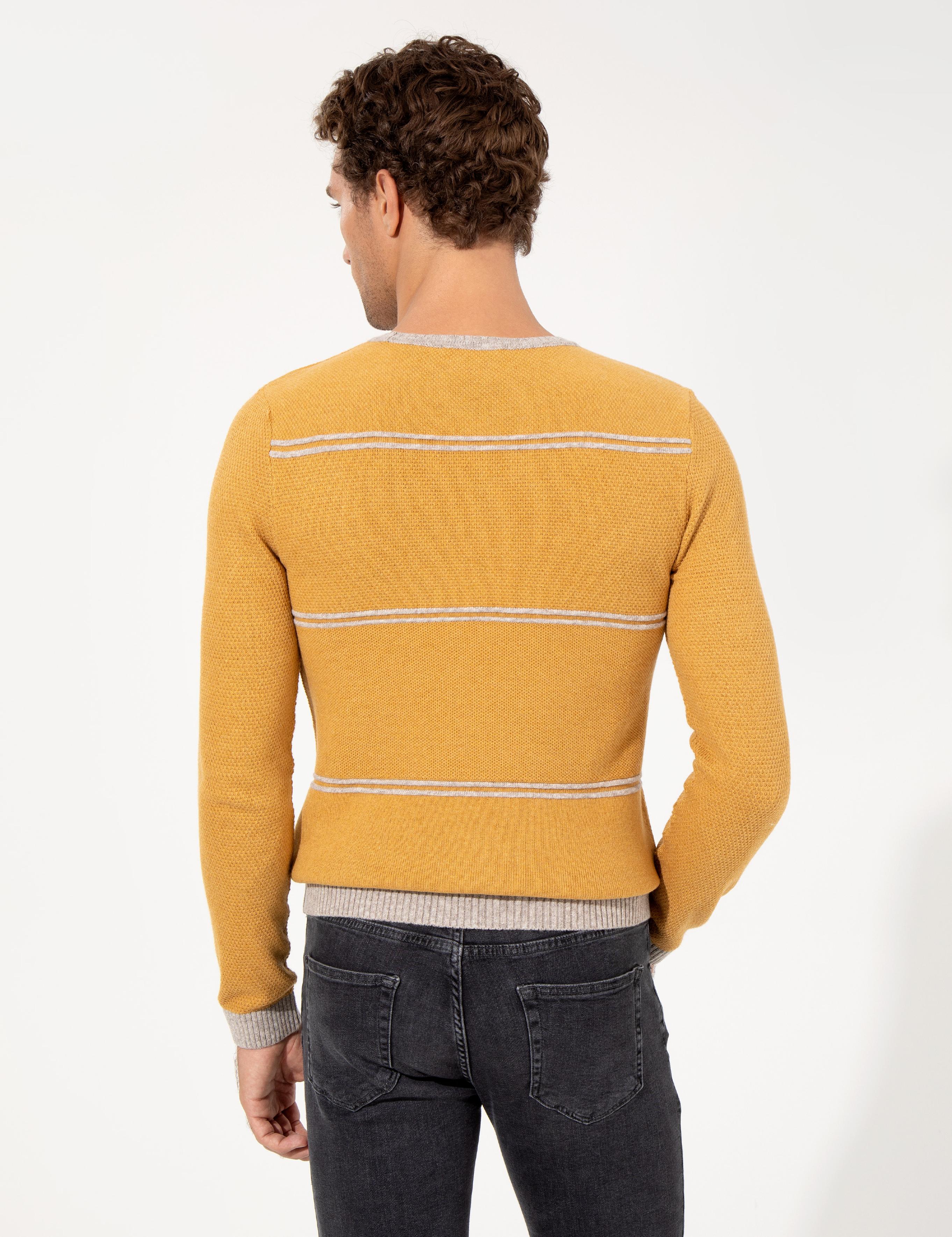 Sarı Slim Fit Yün Karışımlı Bisiklet Yaka Triko Kazak - 50258829003