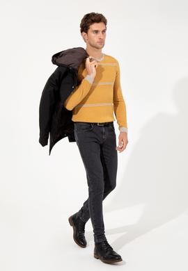 Sarı Slim Fit Yün Karışımlı Bisiklet Yaka Triko Kazak