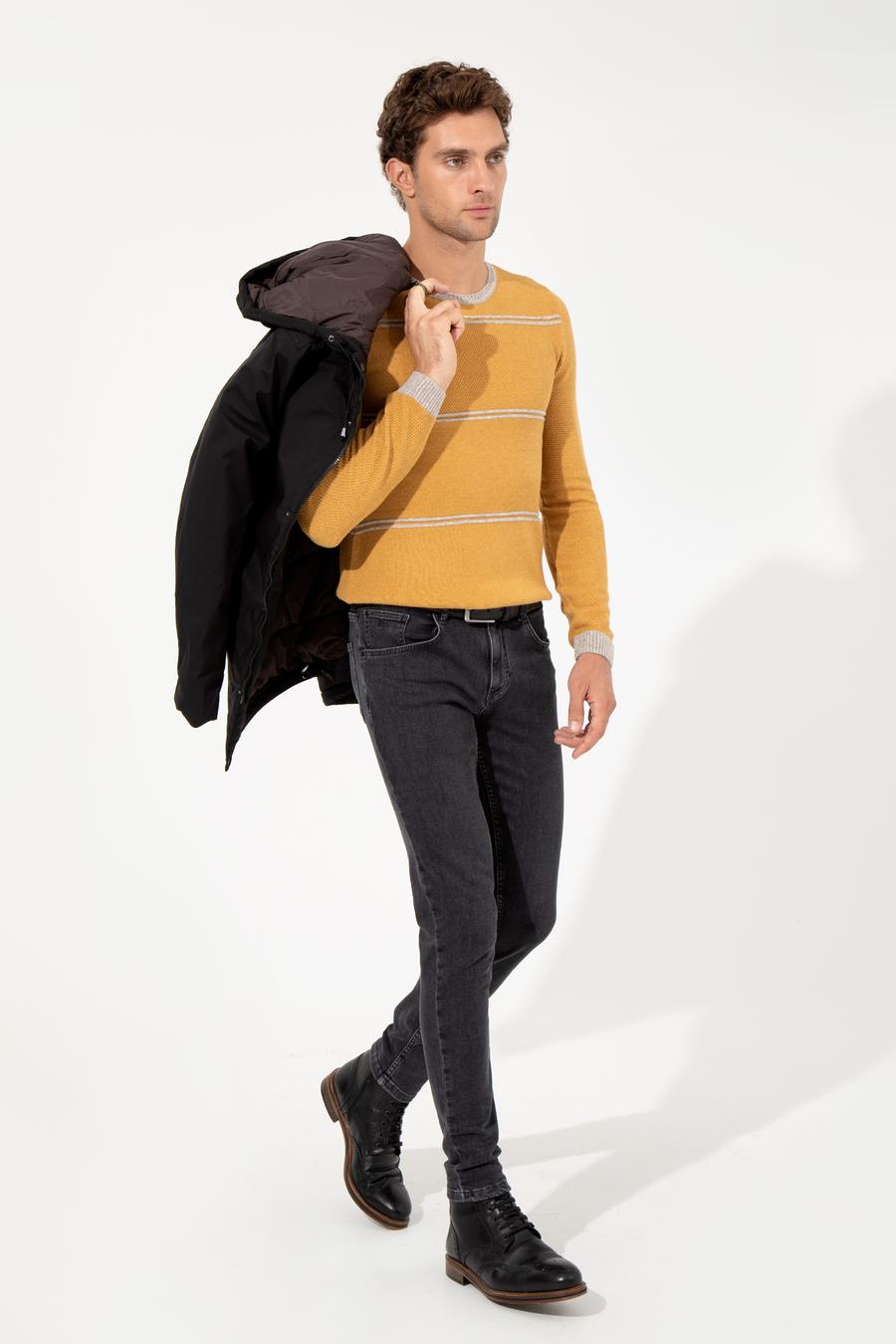 Sarı Slim Fit Yün Karışımlı Bisiklet Yaka Triko Kazak - 50258829003