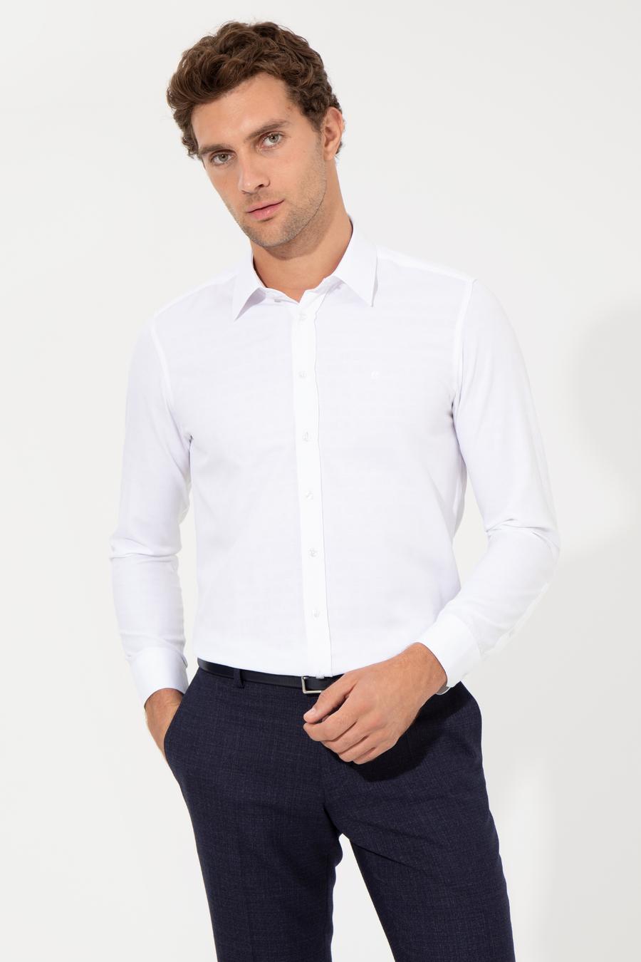 Ekru Slim Fit Uzun Kollu Basic Gömlek - 50223223099