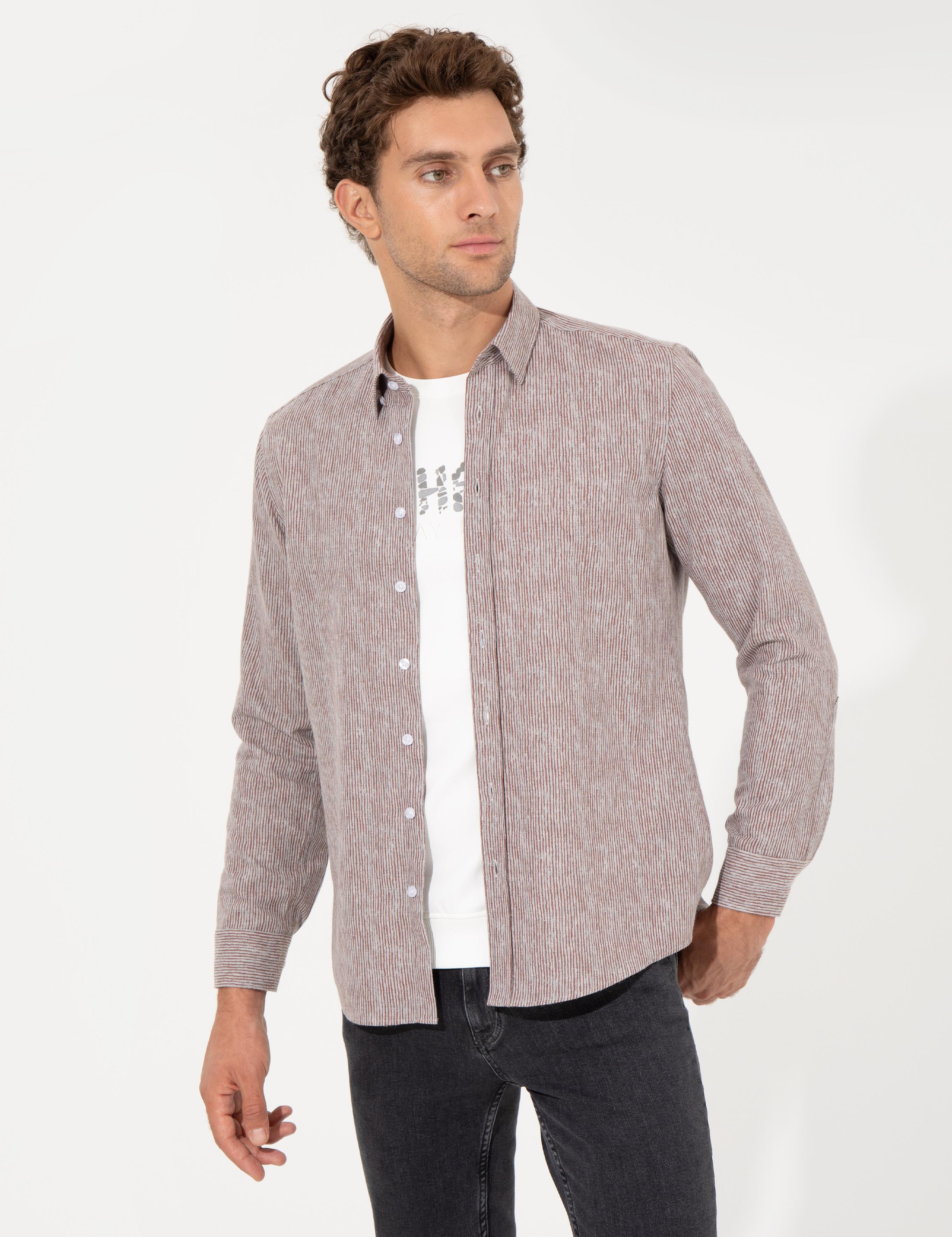 Bordo Slim Fit Uzun Kollu Gömlek - 50255618147