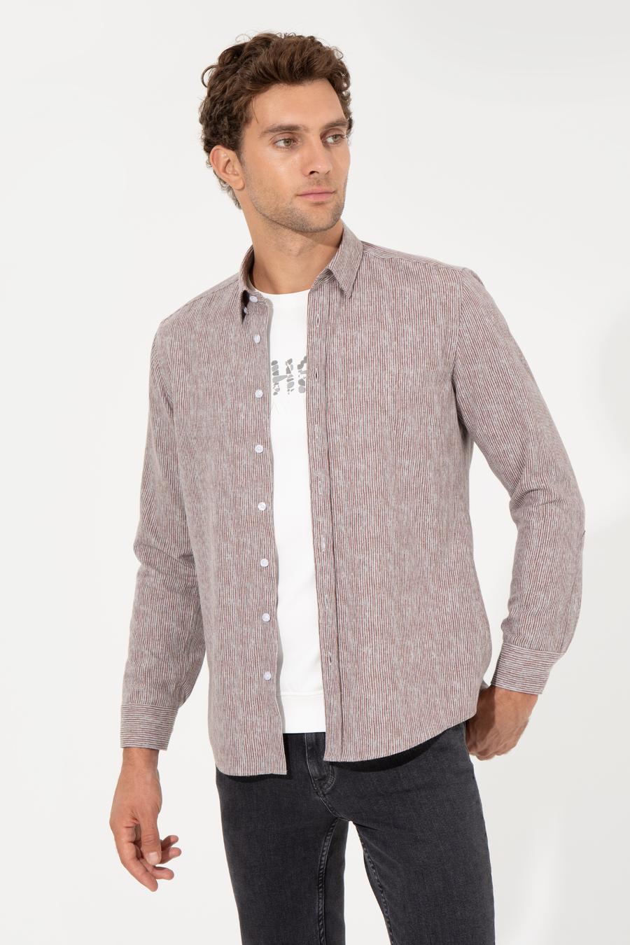 Bordo Slim Fit Uzun Kollu Gömlek - 50255618147