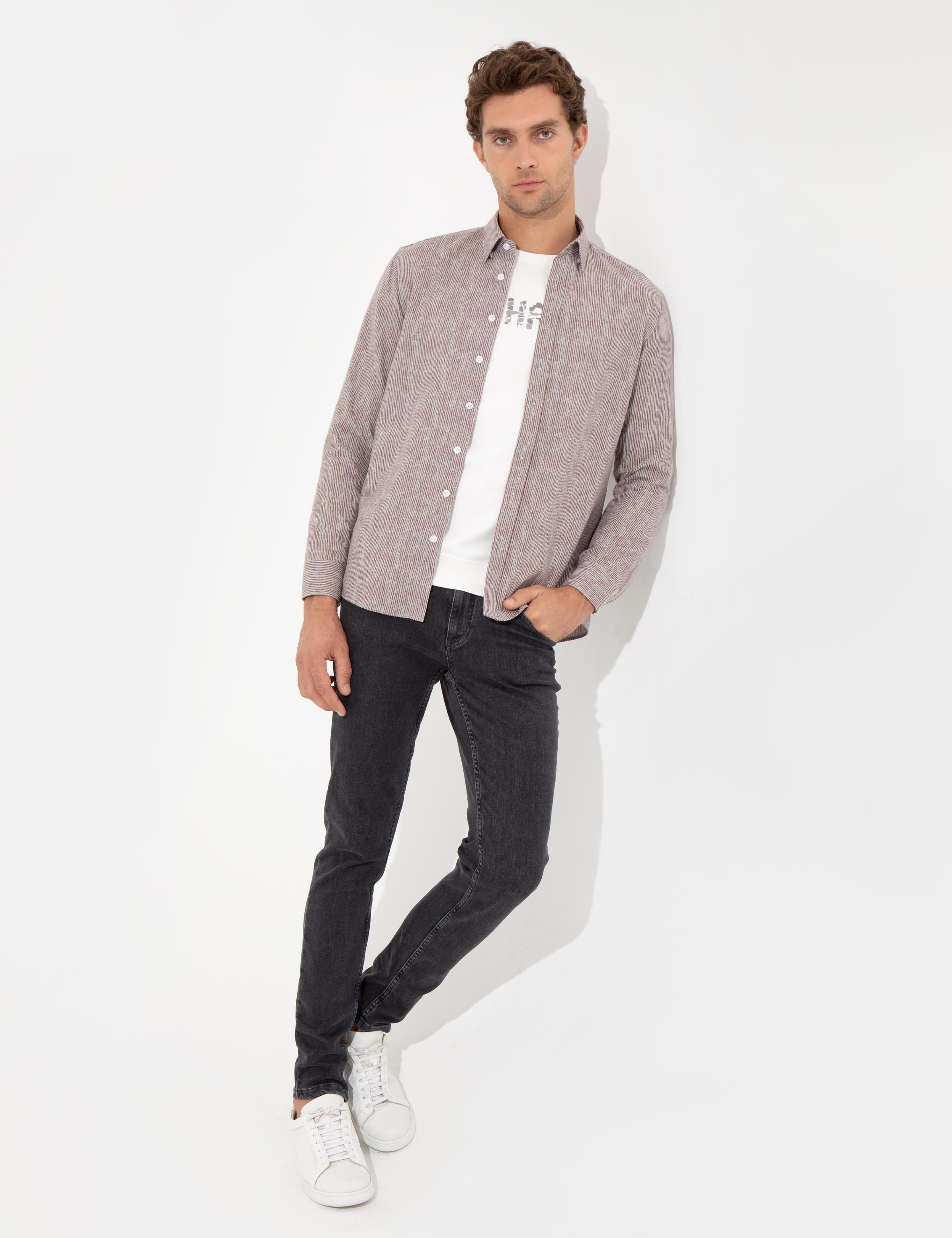 Bordo Slim Fit Uzun Kollu Gömlek - 50255618147