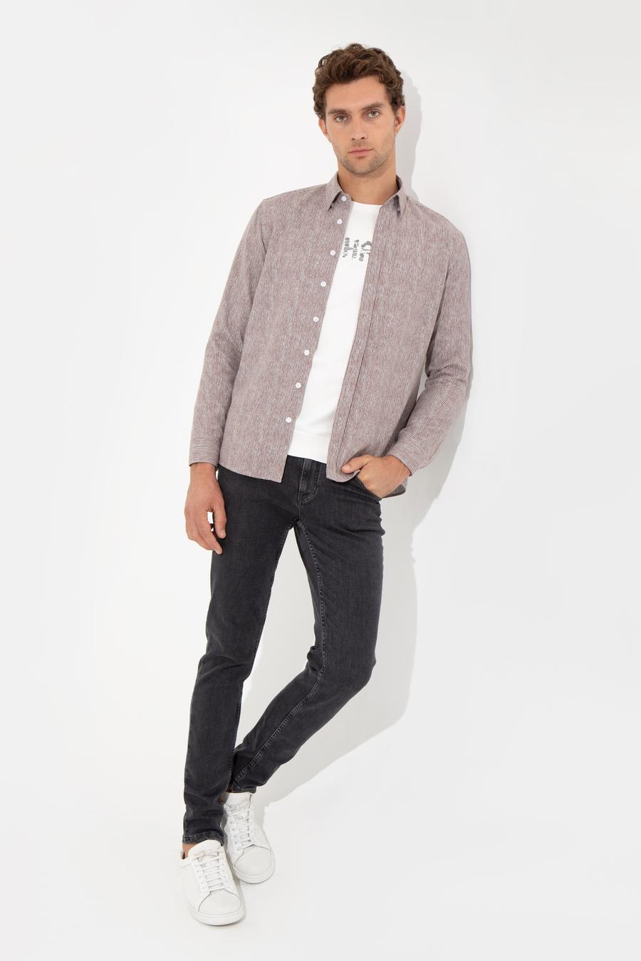 Bordo Slim Fit Uzun Kollu Gömlek - 50255618147