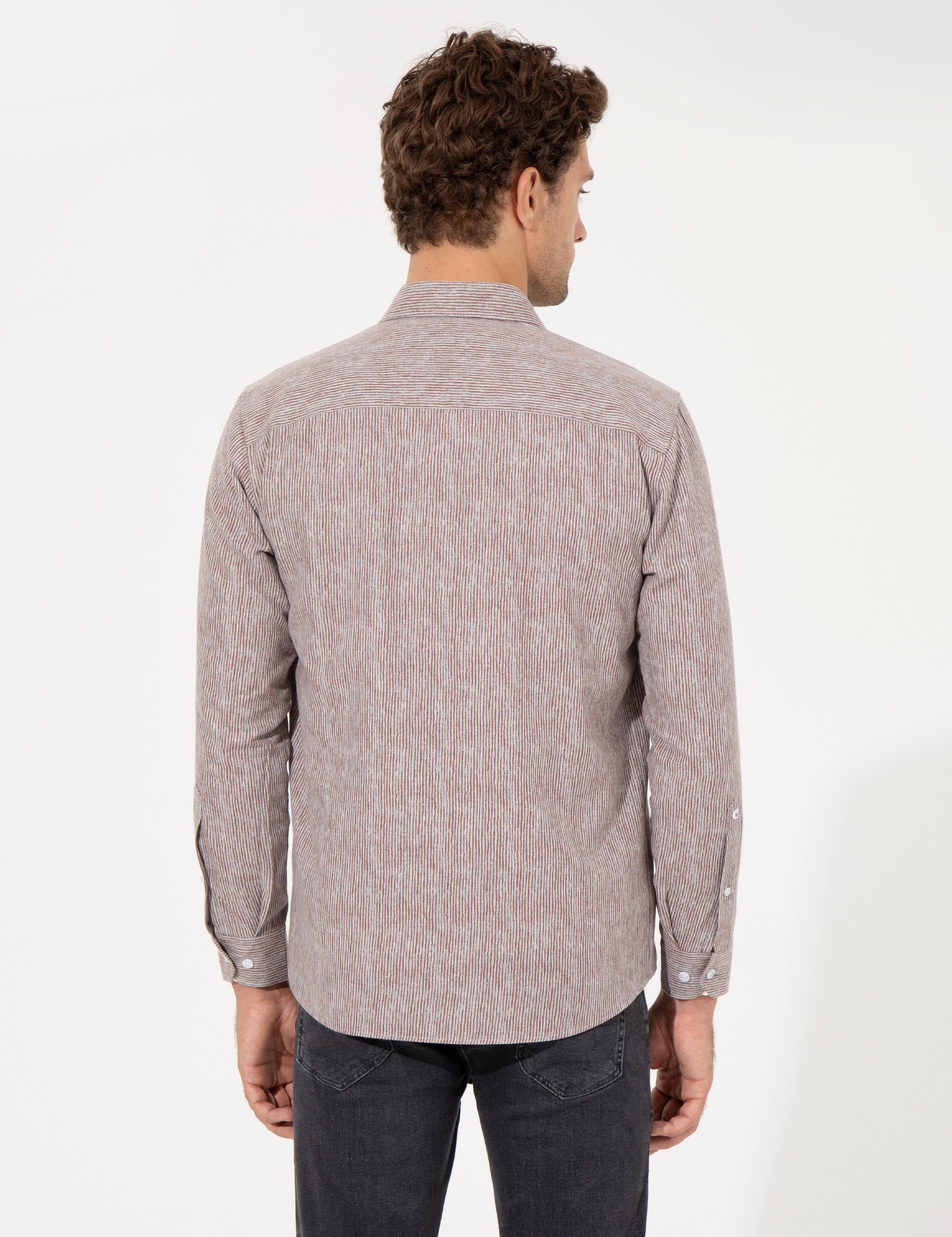 Bordo Slim Fit Uzun Kollu Gömlek - 50255618147