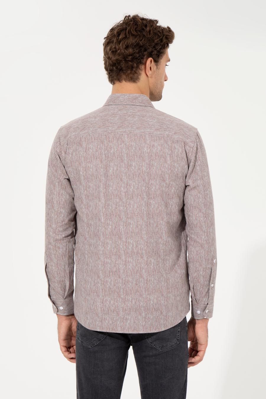 Bordo Slim Fit Uzun Kollu Gömlek - 50255618147