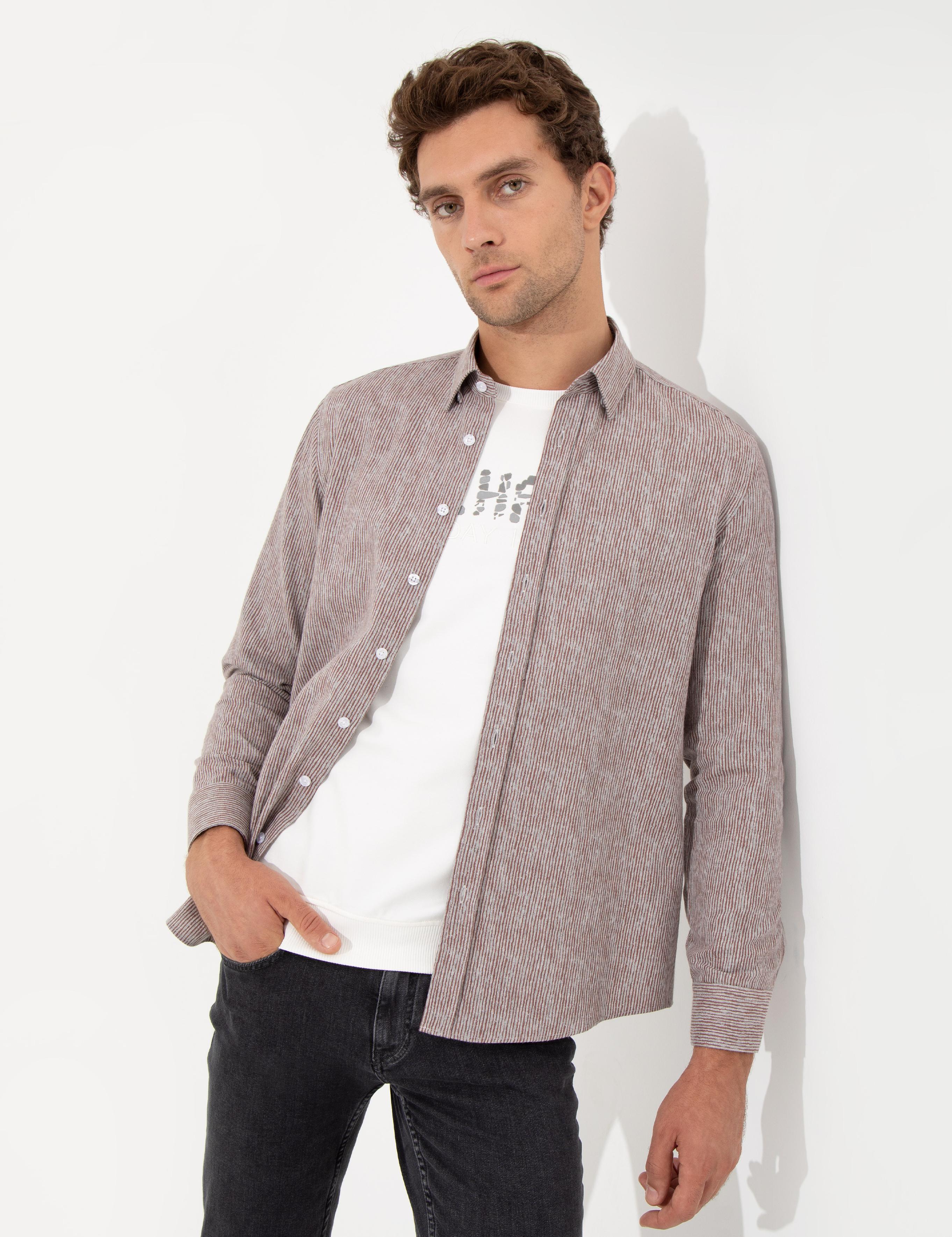 Bordo Slim Fit Uzun Kollu Gömlek - 50255618147