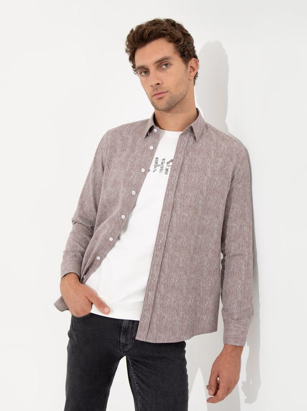 Bordo Slim Fit Uzun Kollu Gömlek