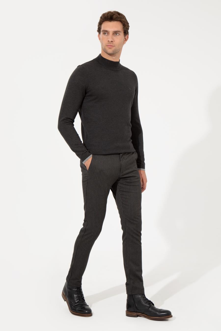 Antrasit Slim Fit Kanvas Pantolon - 50257047128