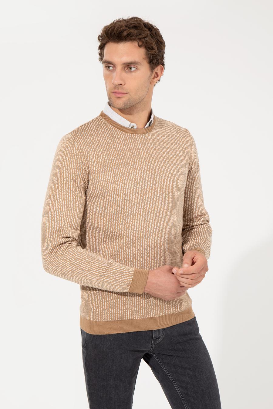 Bej Slim Fit Bisiklet Yaka Triko Kazak - 50259277010