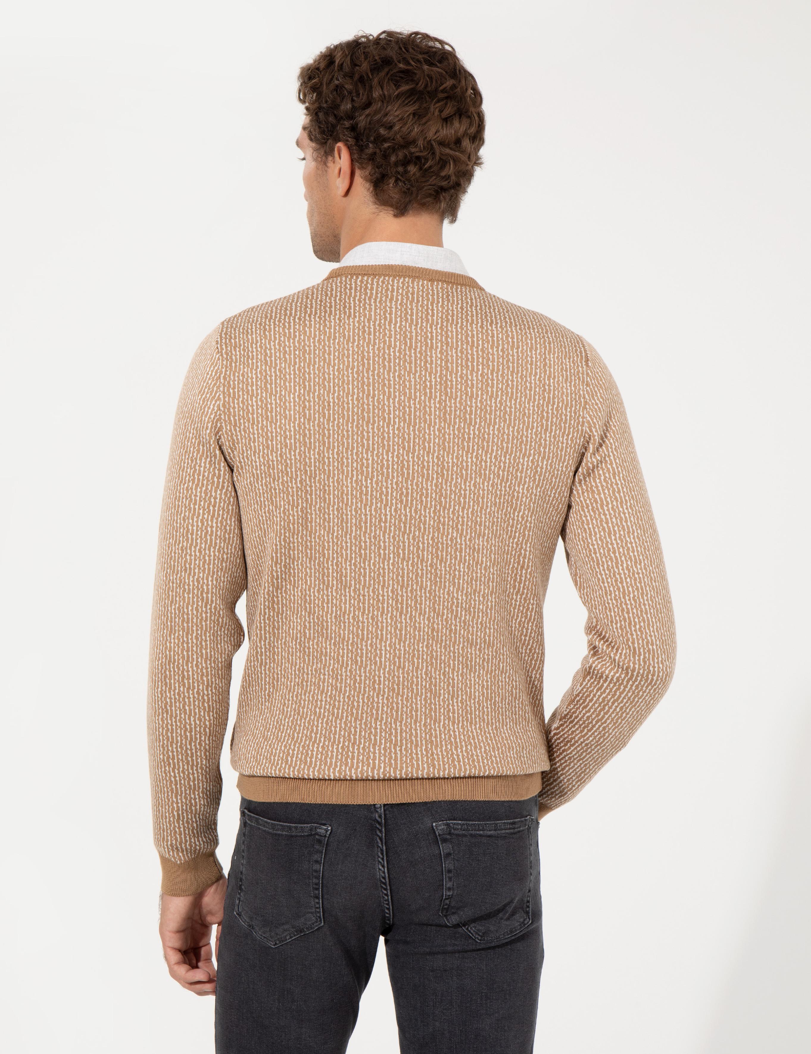 Bej Slim Fit Bisiklet Yaka Triko Kazak - 50259277010