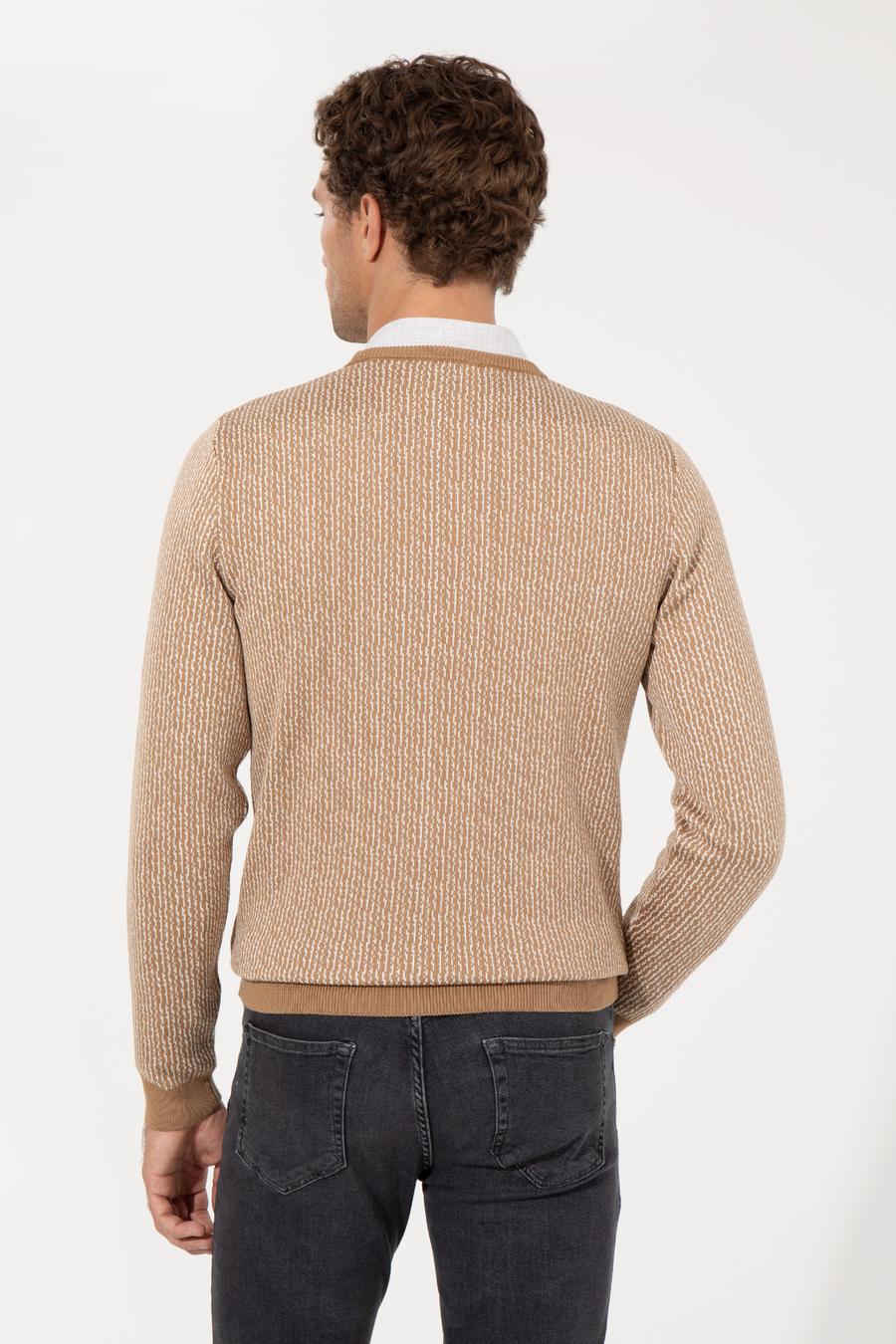 Bej Slim Fit Bisiklet Yaka Triko Kazak - 50259277010