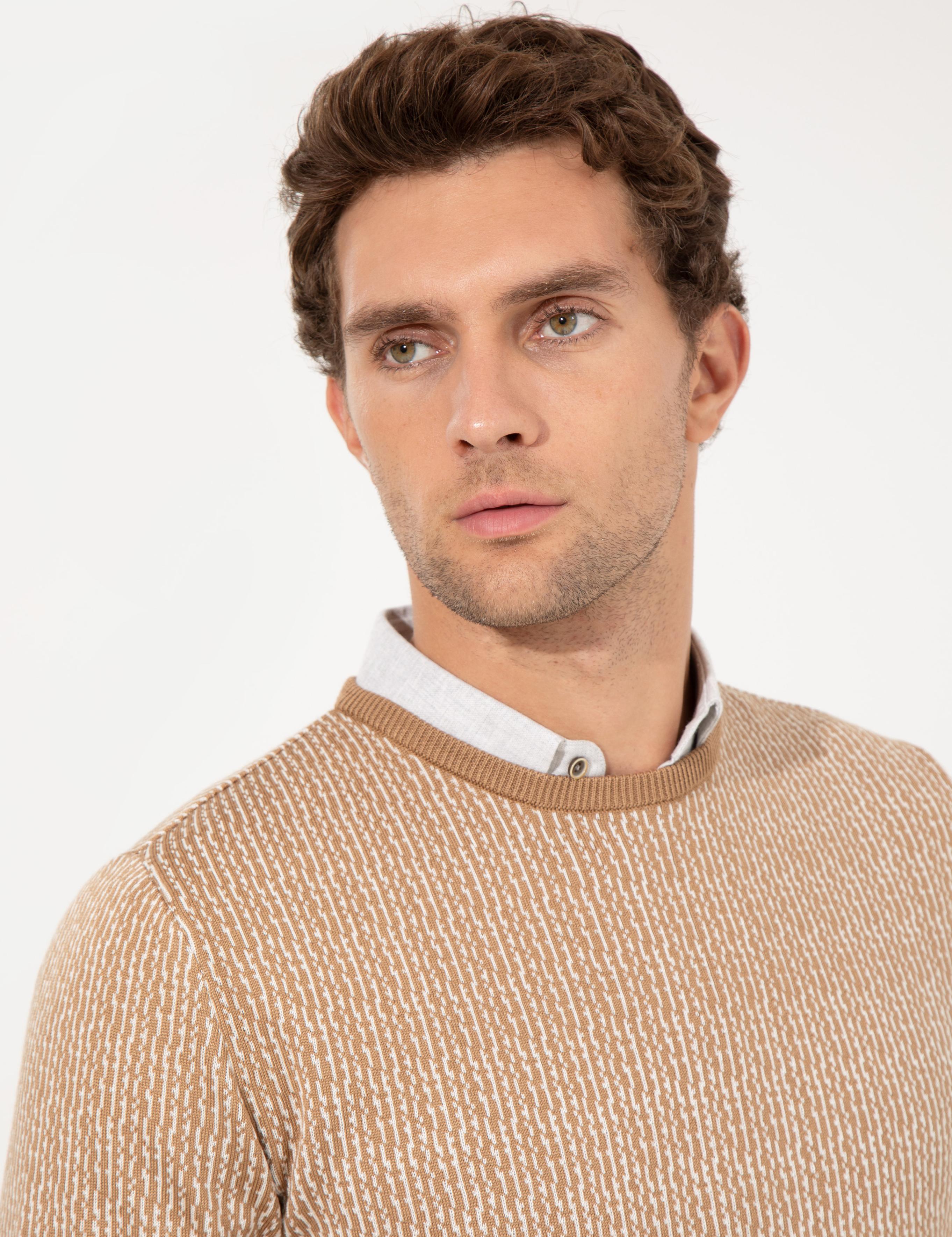 Bej Slim Fit Bisiklet Yaka Triko Kazak - 50259277010