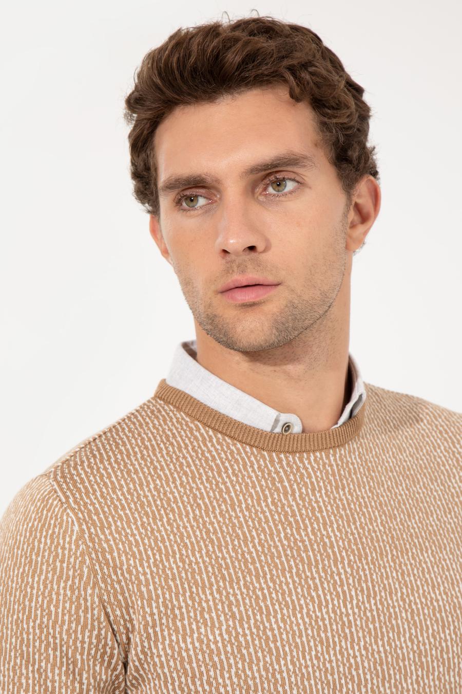 Bej Slim Fit Bisiklet Yaka Triko Kazak - 50259277010