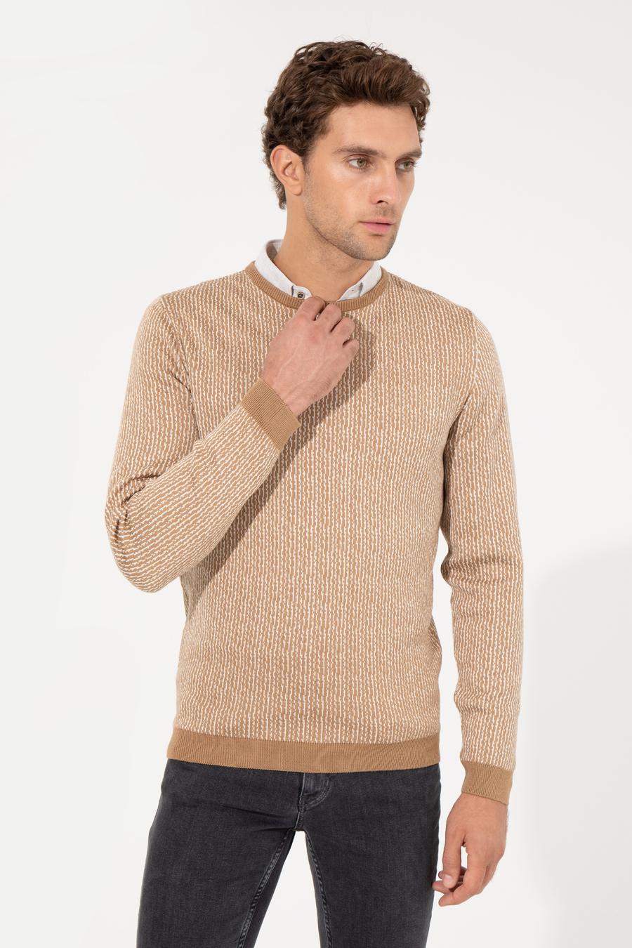 Bej Slim Fit Bisiklet Yaka Triko Kazak - 50259277010