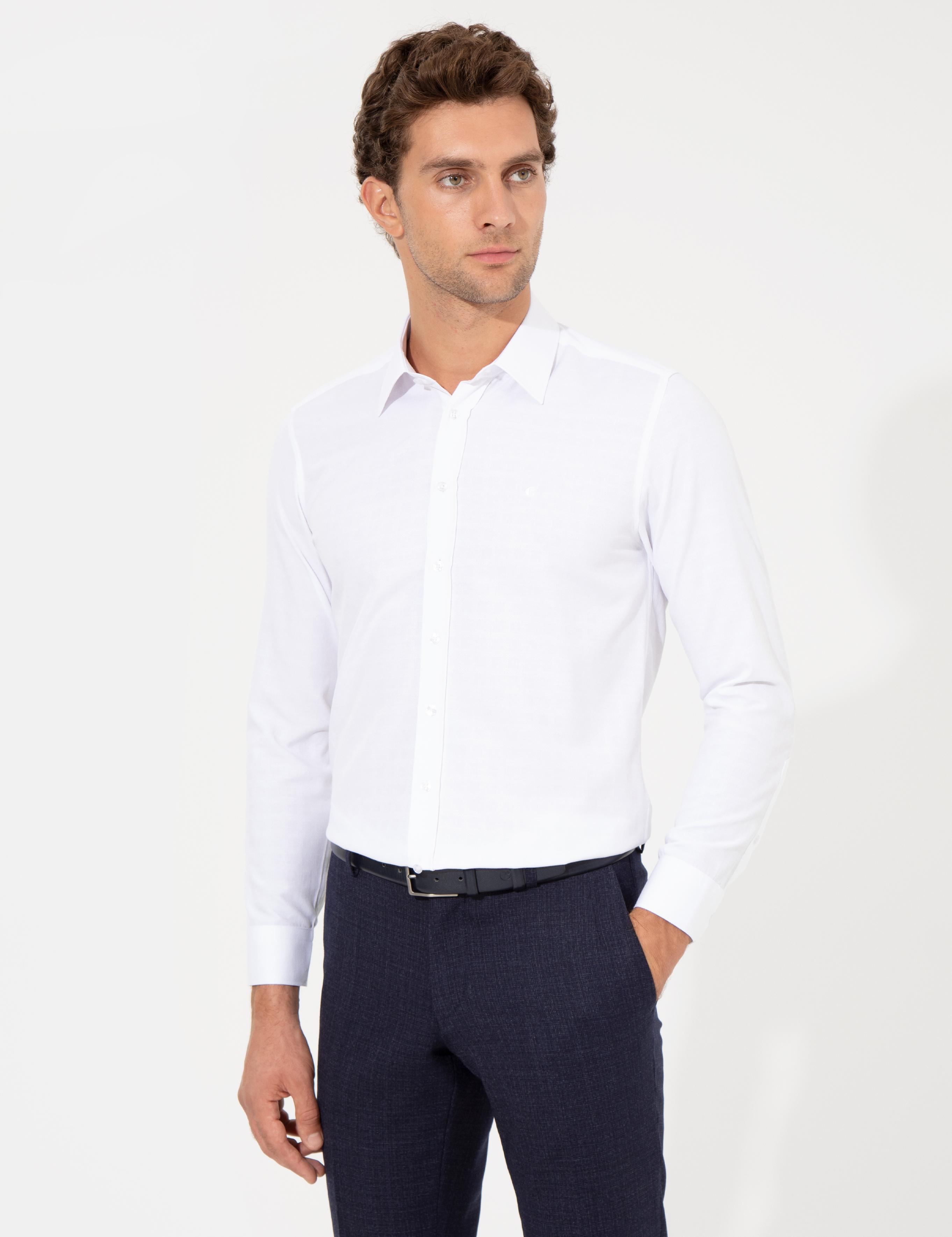 Ekru Slim Fit Uzun Kollu Basic Gömlek - 50223223099