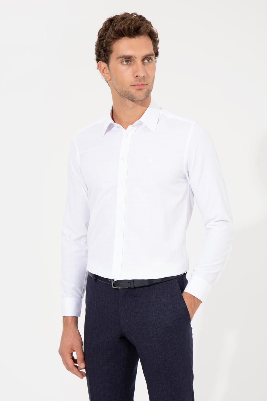 Ekru Slim Fit Uzun Kollu Basic Gömlek - 50223223099
