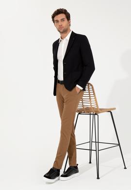 Siyah Slim Fit Yün Karışımlı Mikro Desenli Ceket