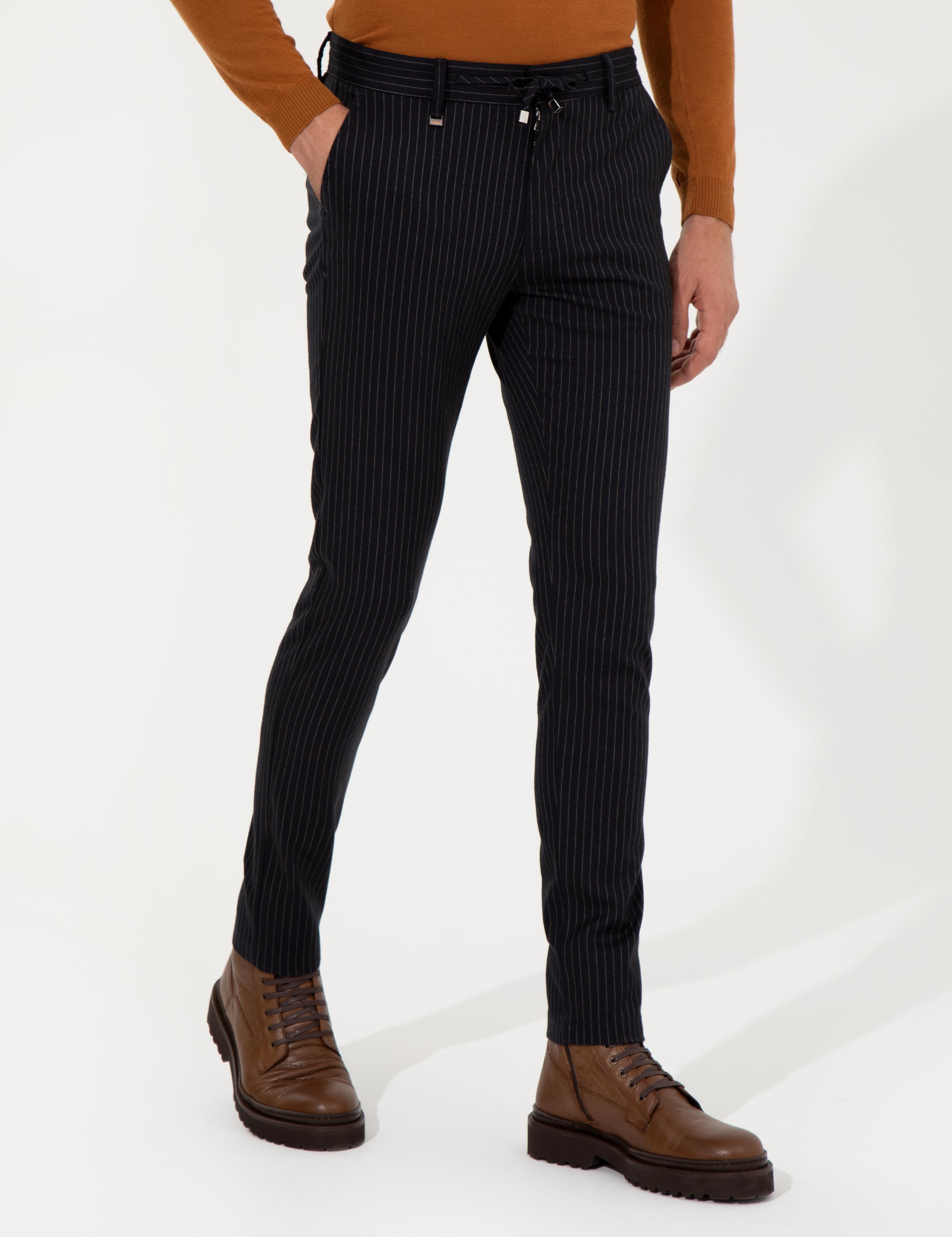 Lacivert Slim Fit Kanvas Pantolon - 50257047034