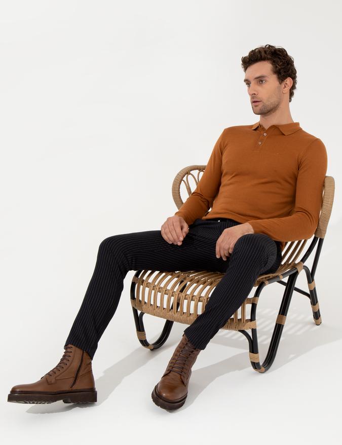 Lacivert Slim Fit Kanvas Pantolon