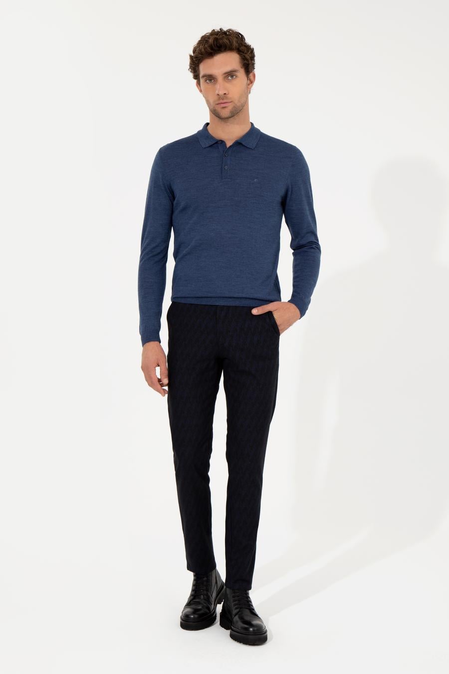 Lacivert Slim Fit Kanvas Pantolon - 50259433008