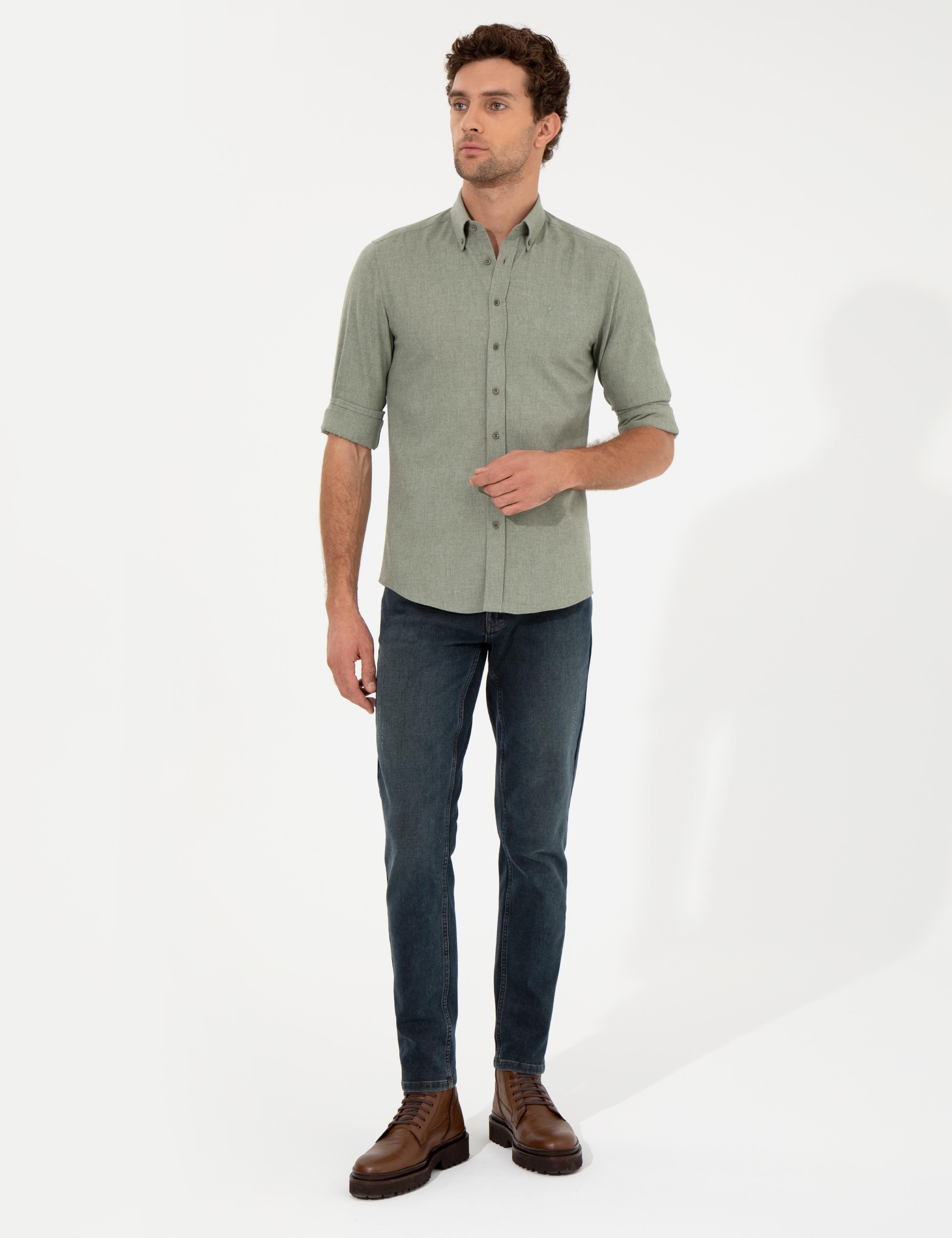 Açık Yeşil Slim Fit Uzun Kollu Gömlek - 50256919276
