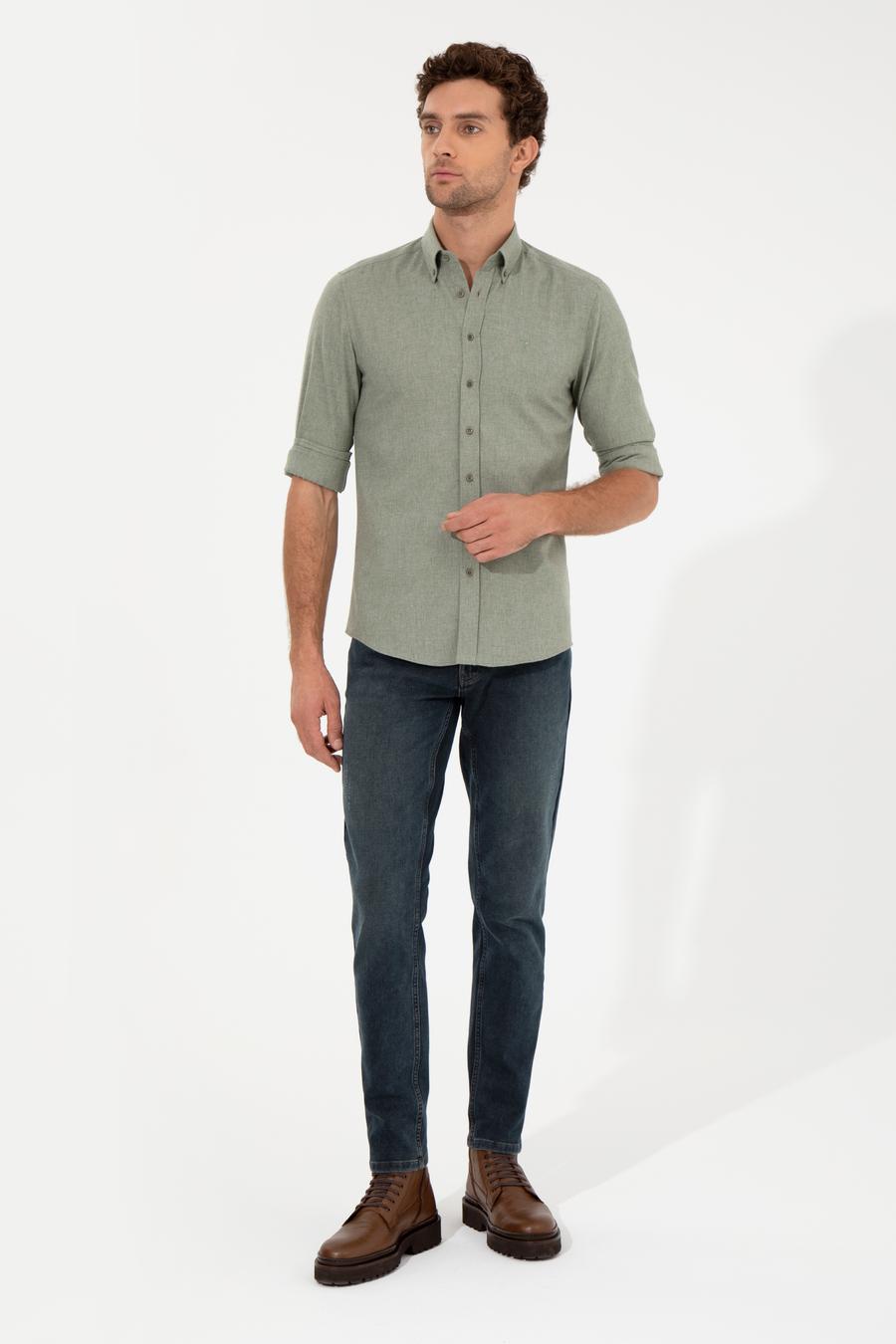 Açık Yeşil Slim Fit Uzun Kollu Gömlek - 50256919276