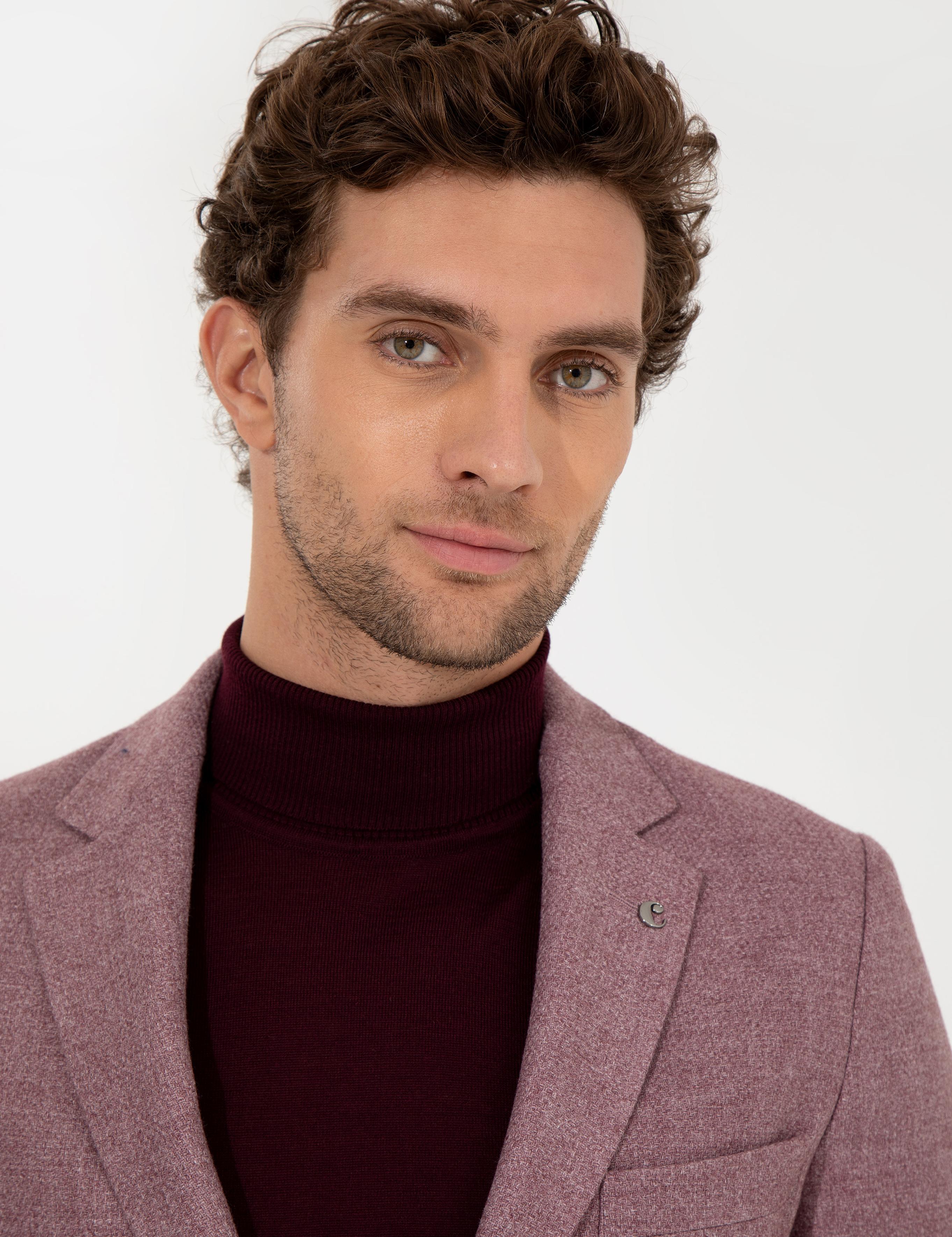 Gül Kurusu Slim Fit Yün Karışımlı Mikro Desenli Ceket - 50260594206