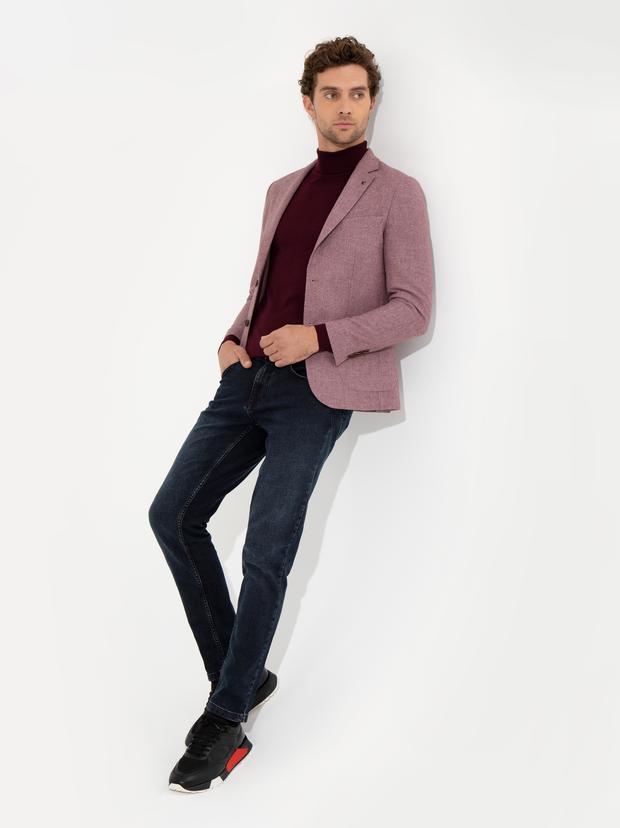 Gül Kurusu Slim Fit Yün Karışımlı Mikro Desenli Ceket