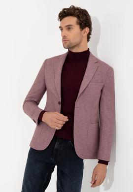 Gül Kurusu Slim Fit Yün Karışımlı Mikro Desenli Ceket