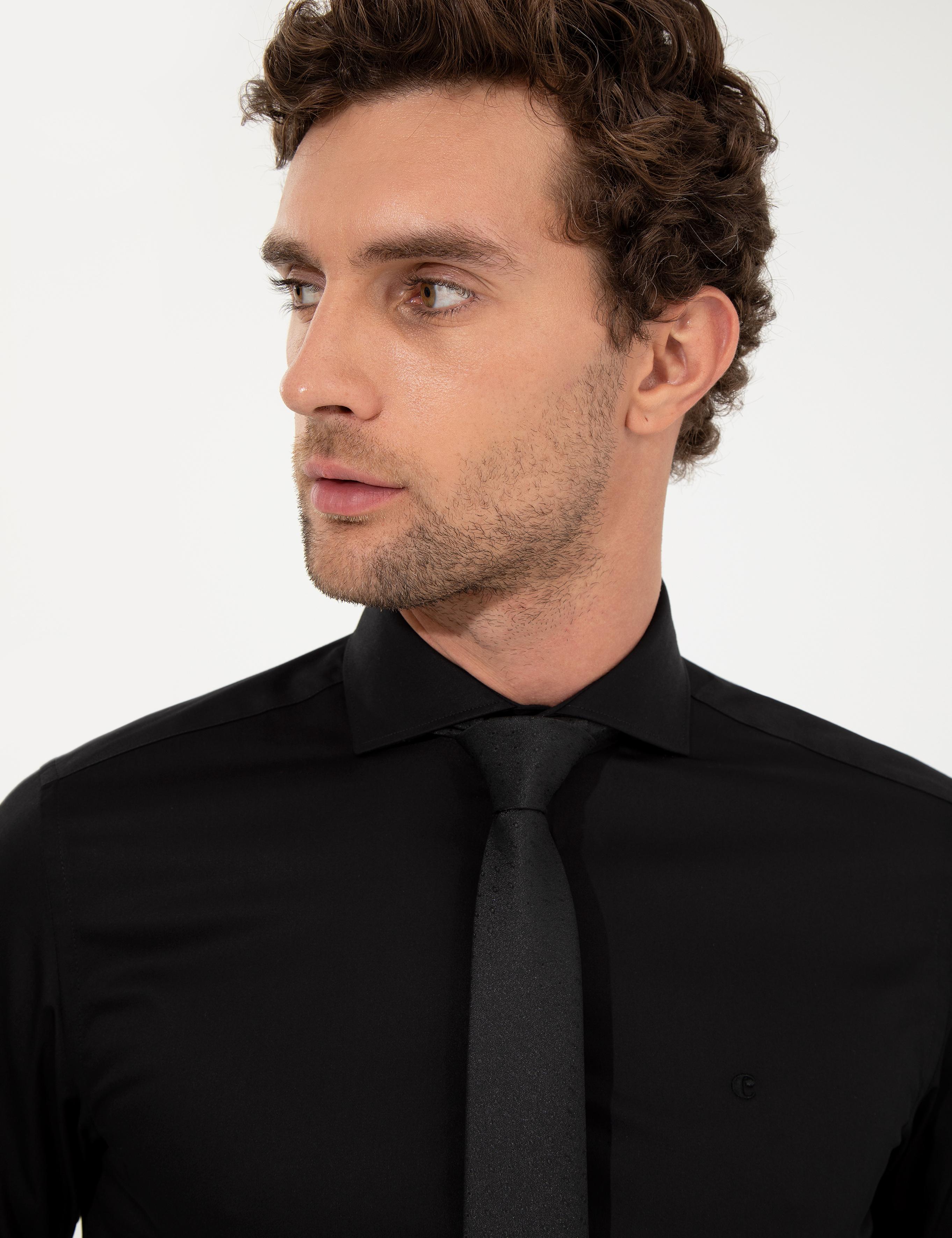 Siyah Slim Fit Uzun Kollu Basic Gömlek - 50259831139