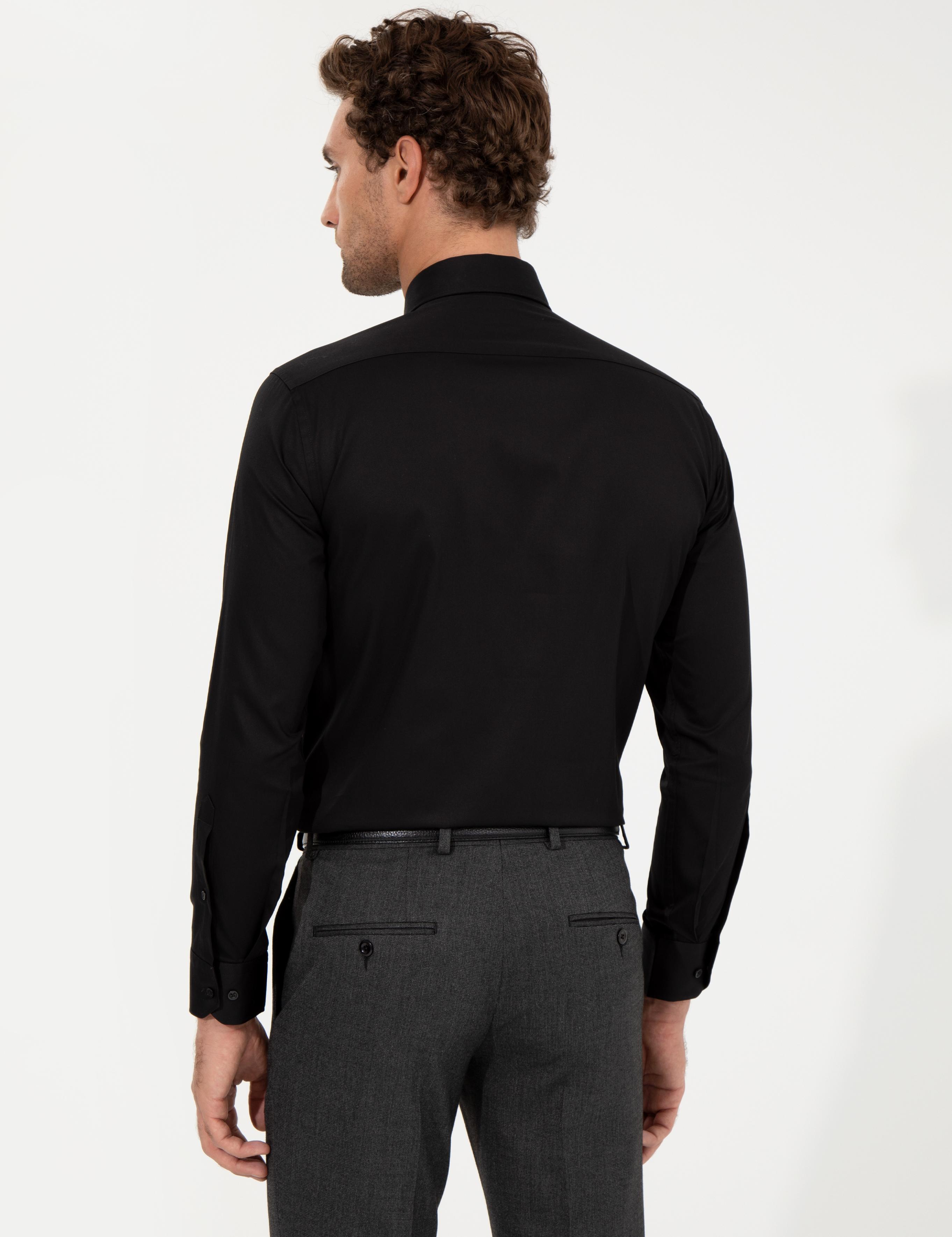 Siyah Slim Fit Uzun Kollu Basic Gömlek - 50259831139