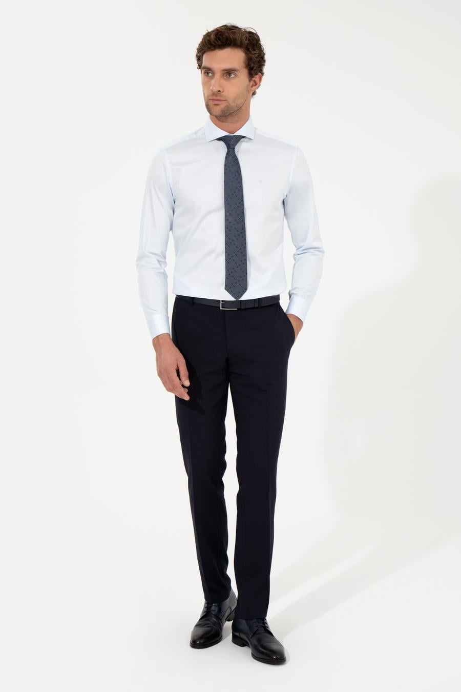 Açık Mavi Slim Fit Uzun Kollu Basic Gömlek - 50259831032
