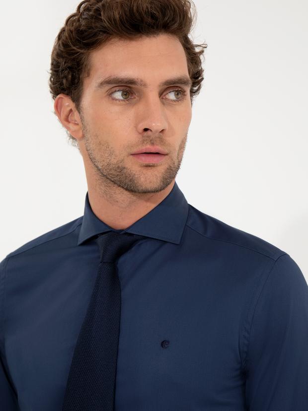 Lacivert Slim Fit Uzun Kollu Basic Gömlek