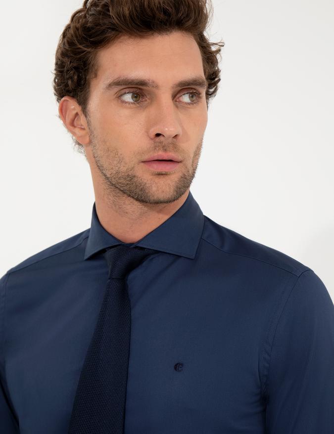 Lacivert Slim Fit Uzun Kollu Basic Gömlek