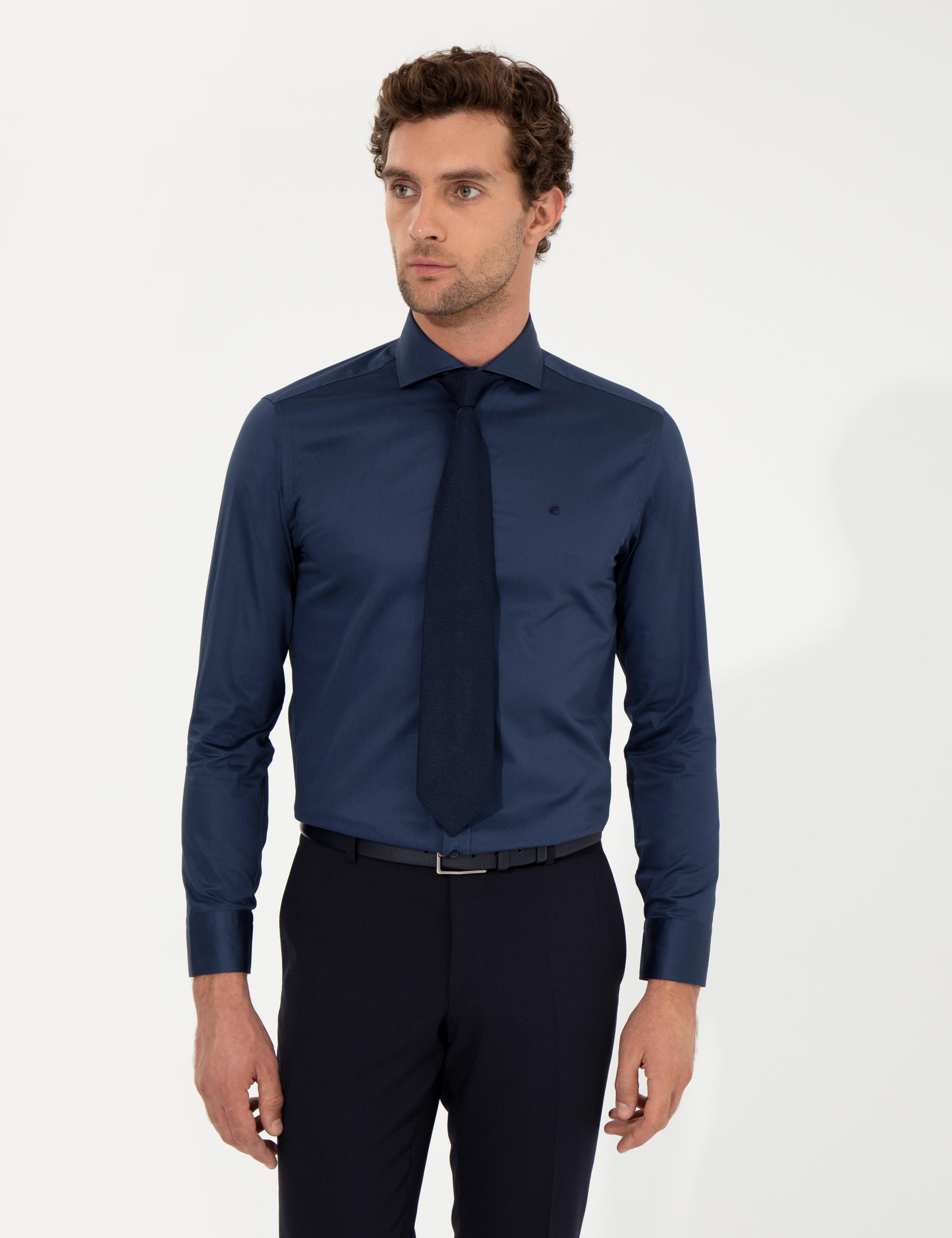 Lacivert Slim Fit Uzun Kollu Basic Gömlek - 50259831080