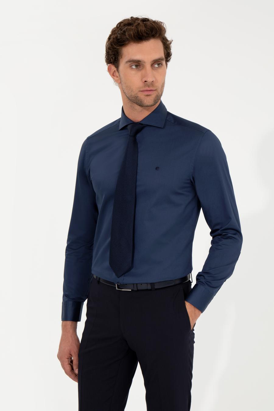 Lacivert Slim Fit Uzun Kollu Basic Gömlek - 50259831080