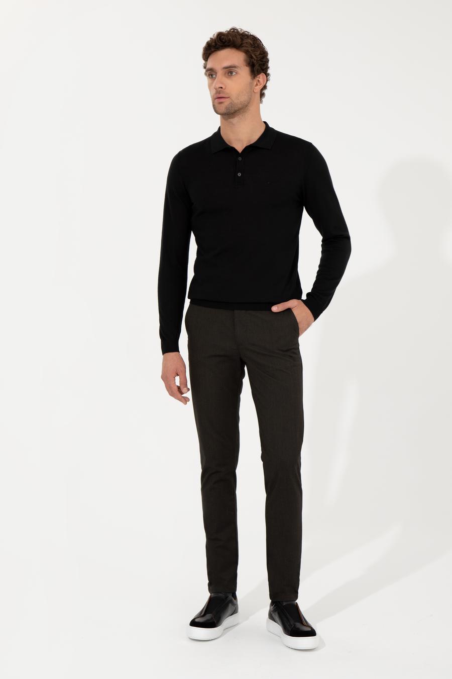 Siyah Slim Fit Polo Yaka Basic Triko Kazak - 50255613004