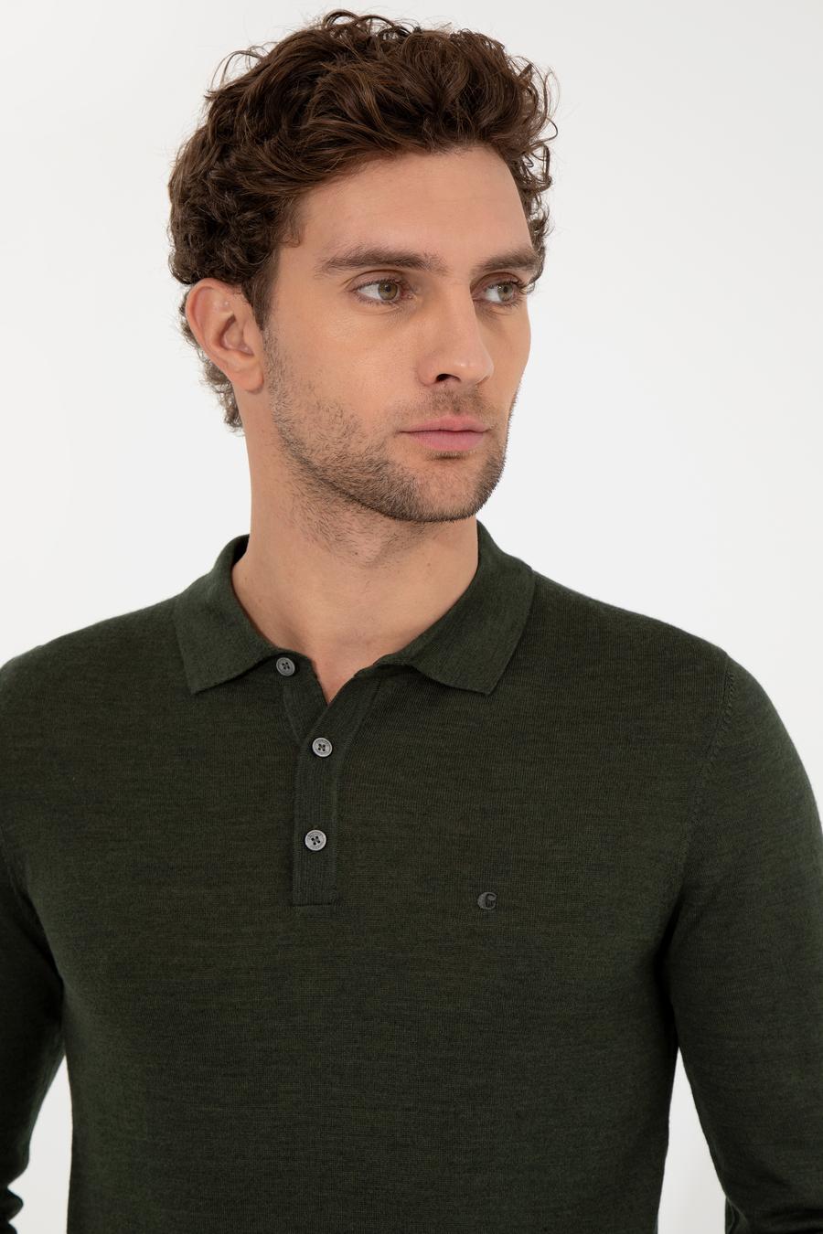 Haki Slim Fit Polo Yaka Basic Triko Kazak - 50255613052