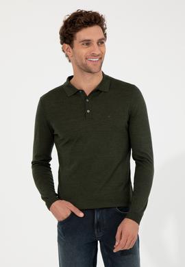 Haki Slim Fit Polo Yaka Basic Triko Kazak