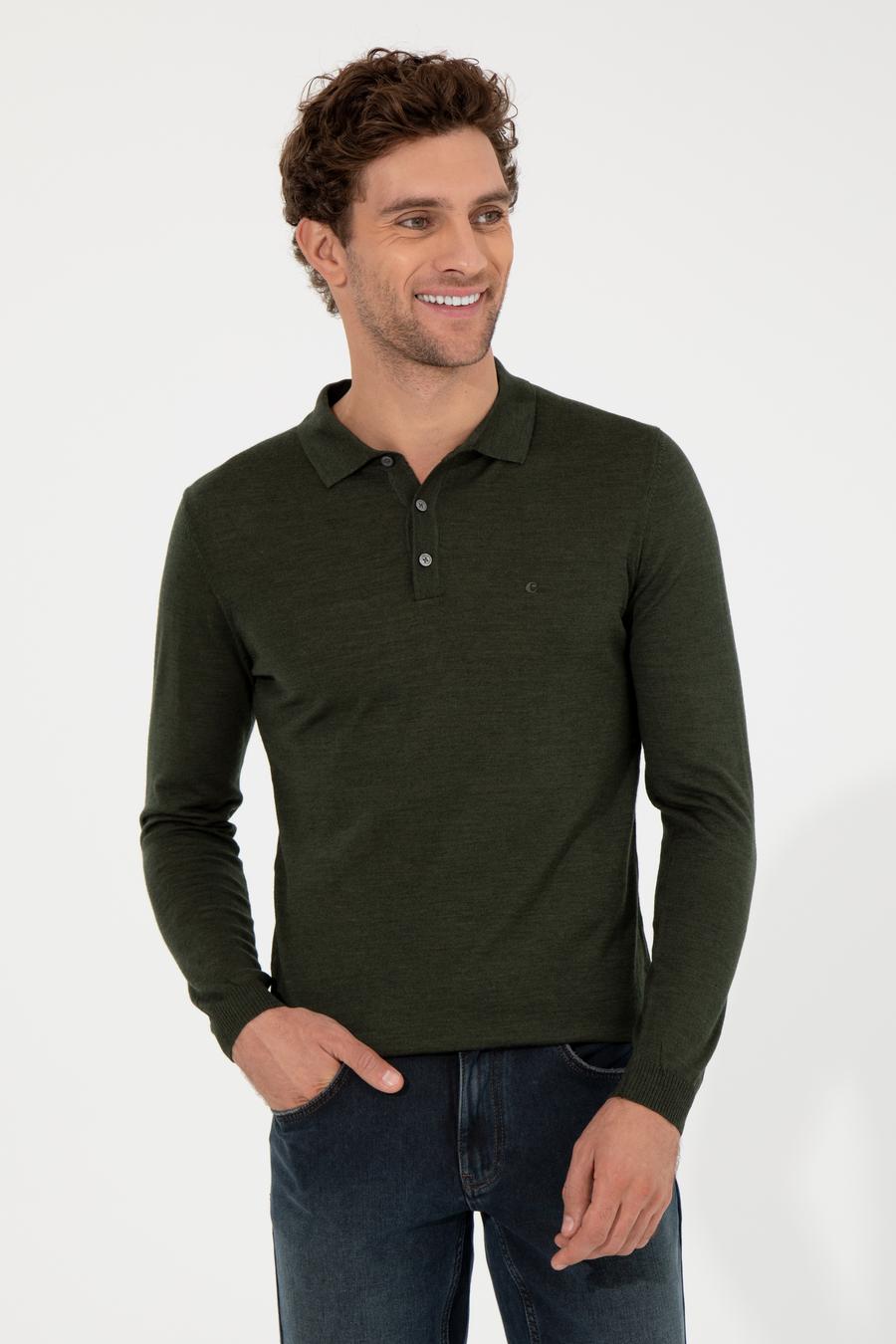 Haki Slim Fit Polo Yaka Basic Triko Kazak - 50255613052