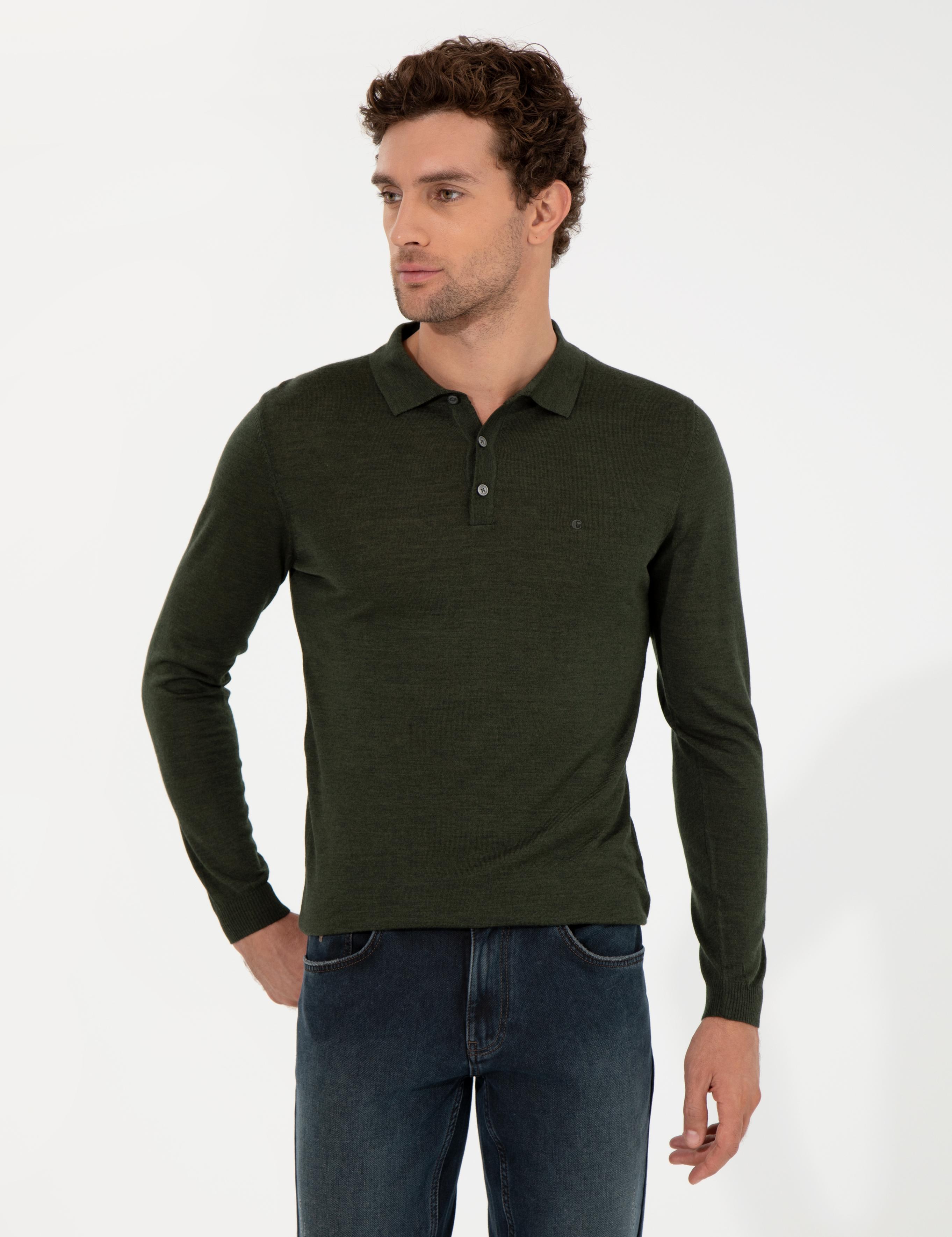 Haki Slim Fit Polo Yaka Basic Triko Kazak - 50255613052