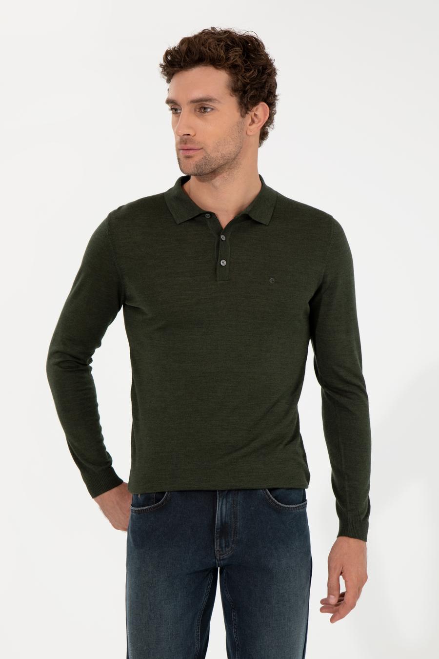 Haki Slim Fit Polo Yaka Basic Triko Kazak - 50255613052
